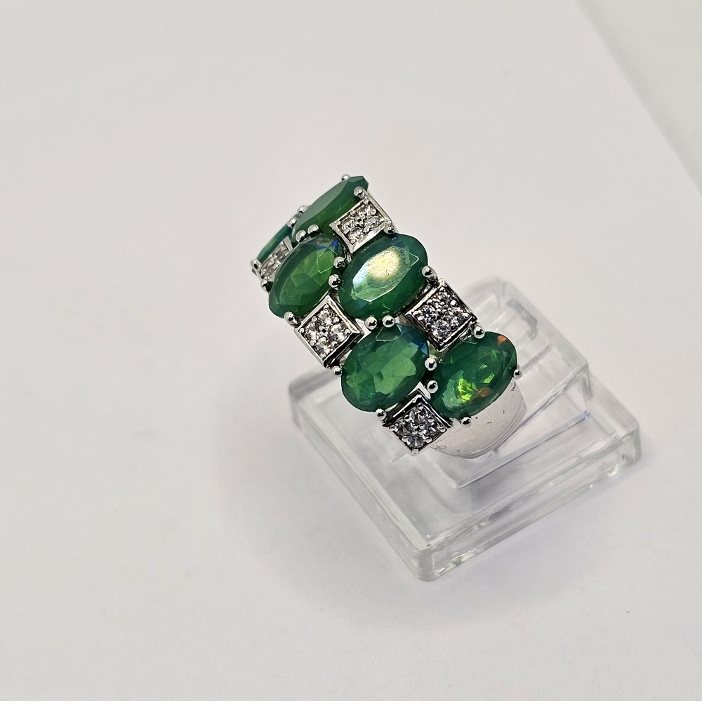 Natural Opal & White Zircon Ring in Sterling Silver! Size 7! - Picture 6 of 14